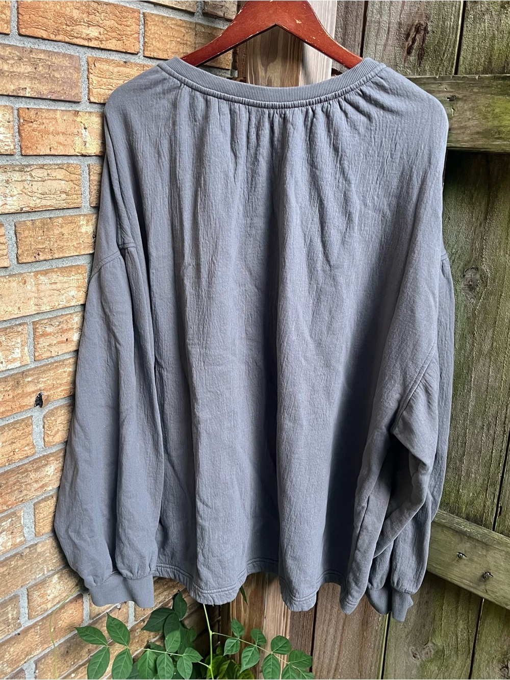 Aerie Oversized Gray Lightweight Tie-Neck Pullover Sweatshirt - Picture 3 of 3